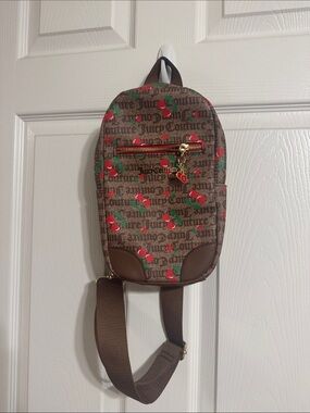 Juicy Couture Brown Cherry Print Crossbody Sling Bag